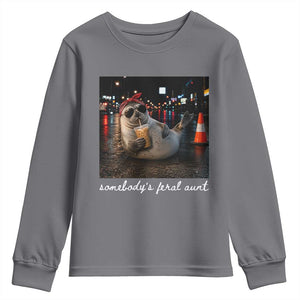 Somebody's Feral Aunt Youth Sweatshirt Funny Neil The Seal Meme TS14 Charcoal Print Your Wear