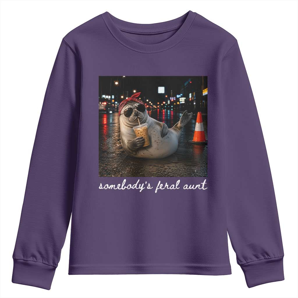 Somebody's Feral Aunt Youth Sweatshirt Funny Neil The Seal Meme TS14 Purple Print Your Wear