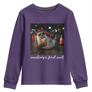 Somebody's Feral Aunt Youth Sweatshirt Funny Neil The Seal Meme TS14 Purple Print Your Wear