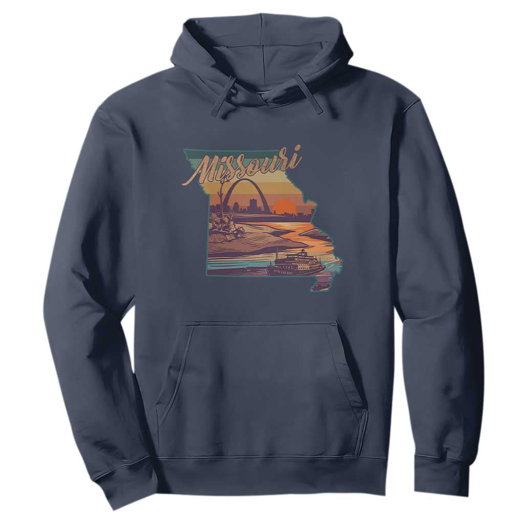 Retro Gateway Arch St Louis Missouri Map Outline Hoodie TS14 Navy Print Your Wear