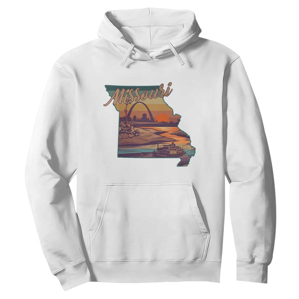 Retro Gateway Arch St Louis Missouri Map Outline Hoodie TS14 White Print Your Wear
