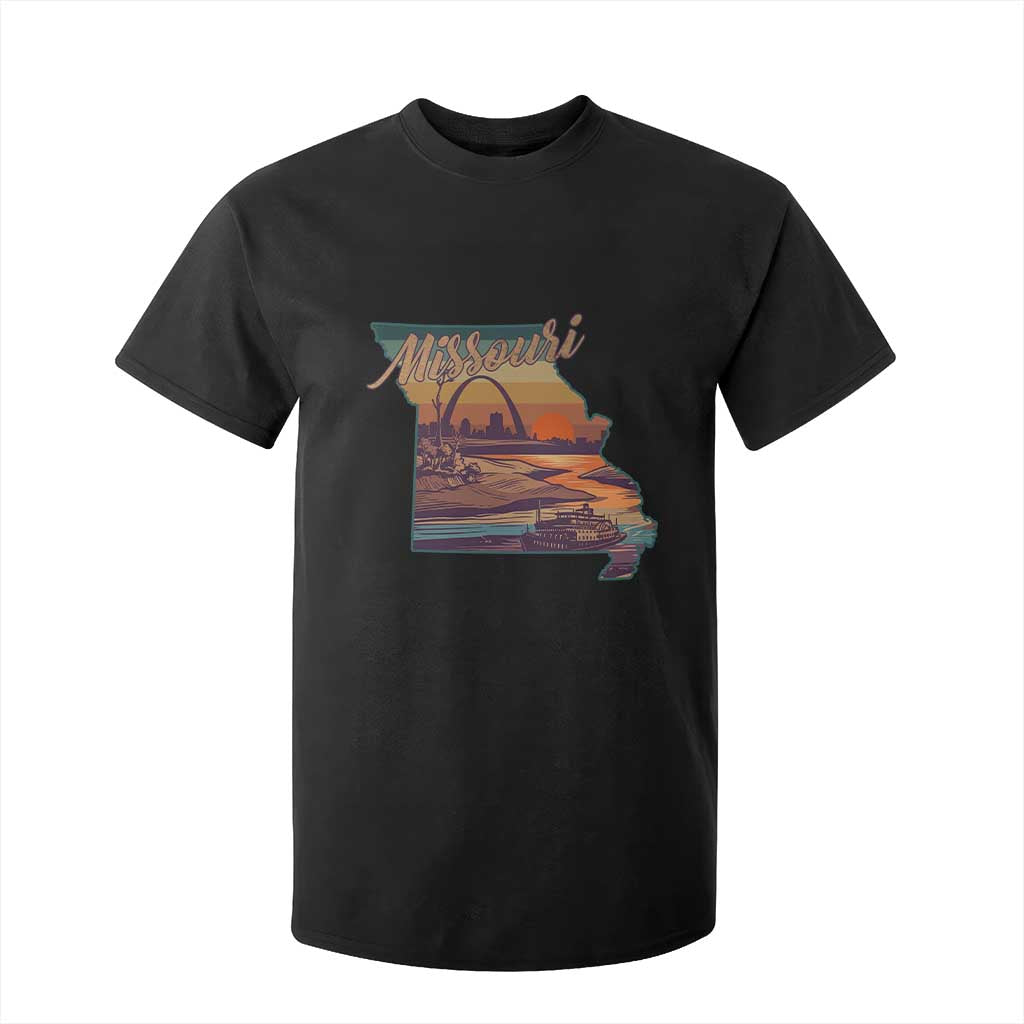 Retro Gateway Arch St Louis Missouri Map Outline T Shirt For Kid TS14 Black Print Your Wear