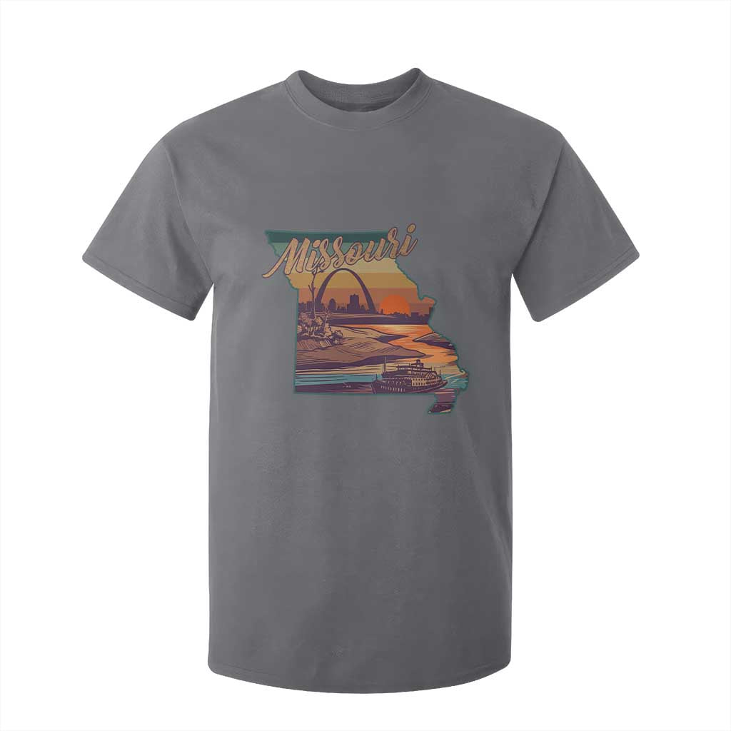 Retro Gateway Arch St Louis Missouri Map Outline T Shirt For Kid TS14 Charcoal Print Your Wear