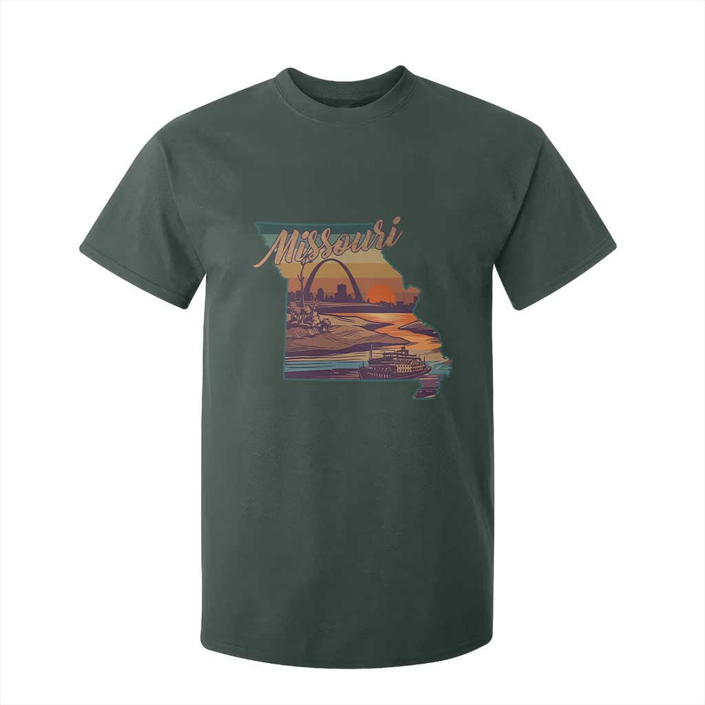 Retro Gateway Arch St Louis Missouri Map Outline T Shirt For Kid TS14 Dark Forest Green Print Your Wear