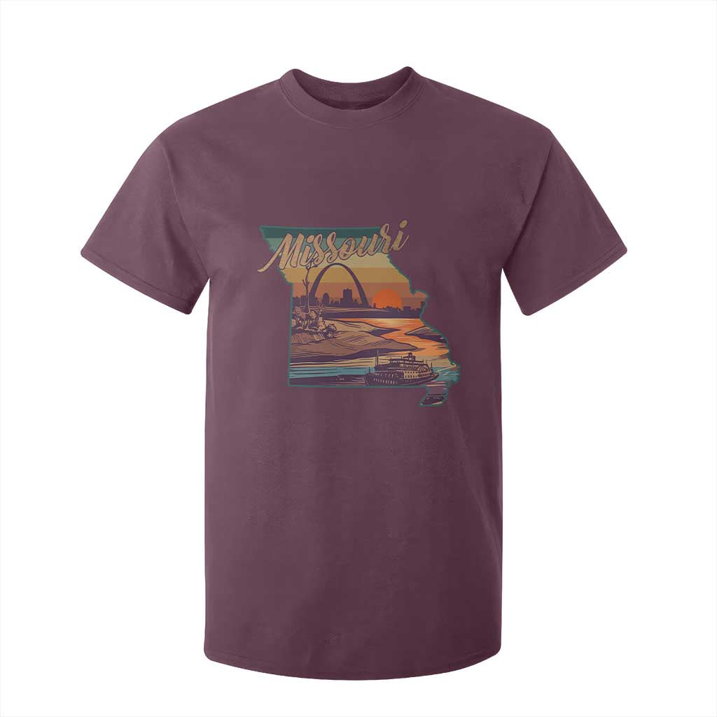Retro Gateway Arch St Louis Missouri Map Outline T Shirt For Kid TS14 Maroon Print Your Wear