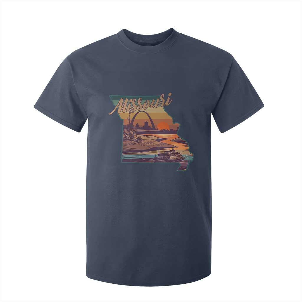 Retro Gateway Arch St Louis Missouri Map Outline T Shirt For Kid TS14 Navy Print Your Wear