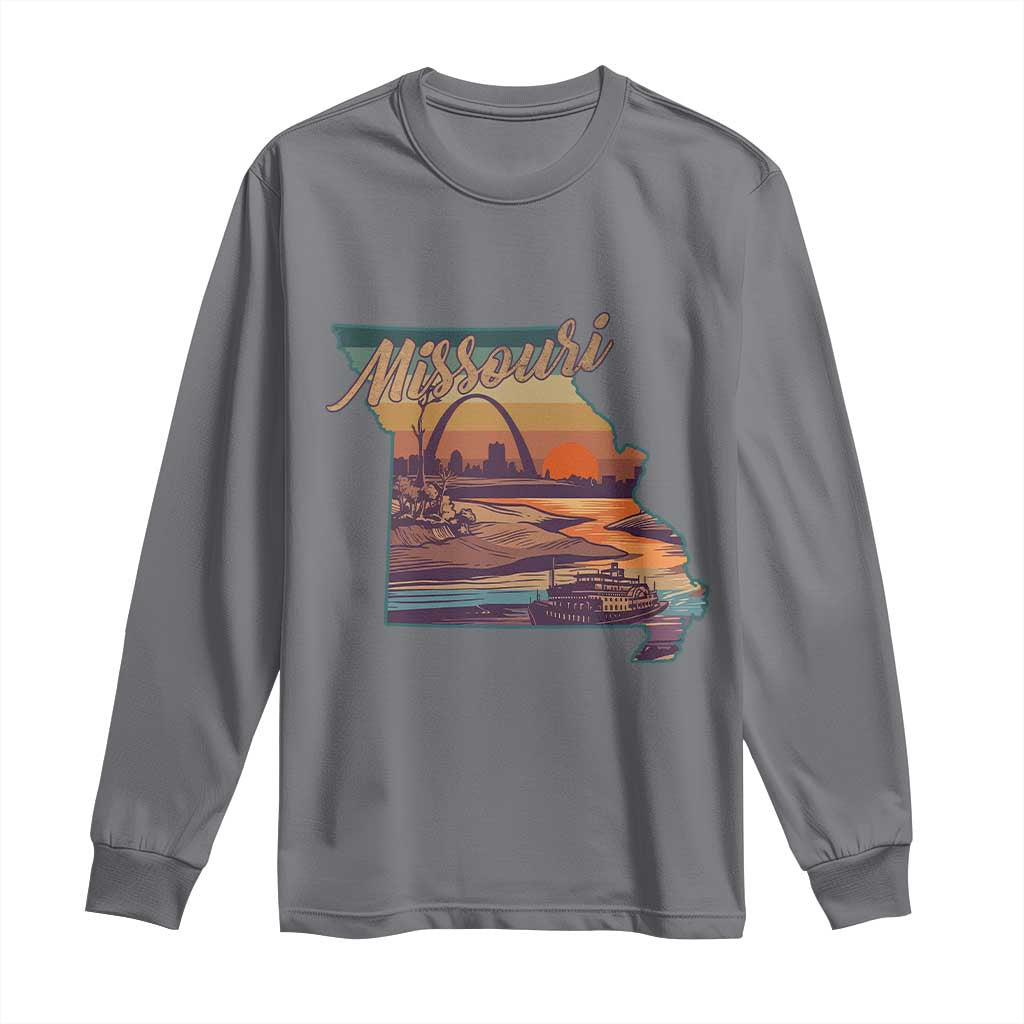Retro Gateway Arch St Louis Missouri Map Outline Long Sleeve Shirt TS14 Charcoal Print Your Wear