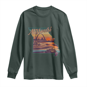 Retro Gateway Arch St Louis Missouri Map Outline Long Sleeve Shirt TS14 Dark Forest Green Print Your Wear