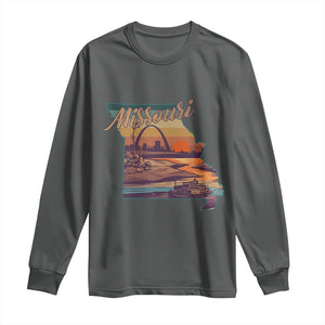 Retro Gateway Arch St Louis Missouri Map Outline Long Sleeve Shirt TS14 Dark Heather Print Your Wear