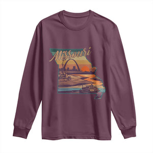 Retro Gateway Arch St Louis Missouri Map Outline Long Sleeve Shirt TS14 Maroon Print Your Wear