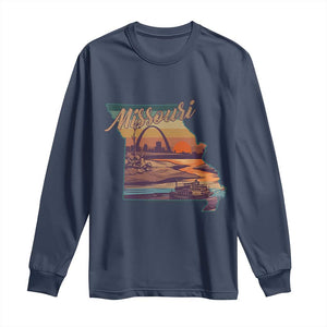 Retro Gateway Arch St Louis Missouri Map Outline Long Sleeve Shirt TS14 Navy Print Your Wear