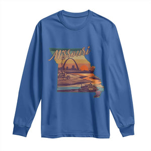 Retro Gateway Arch St Louis Missouri Map Outline Long Sleeve Shirt TS14 Royal Blue Print Your Wear