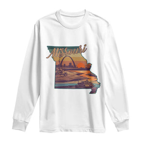Retro Gateway Arch St Louis Missouri Map Outline Long Sleeve Shirt TS14 White Print Your Wear