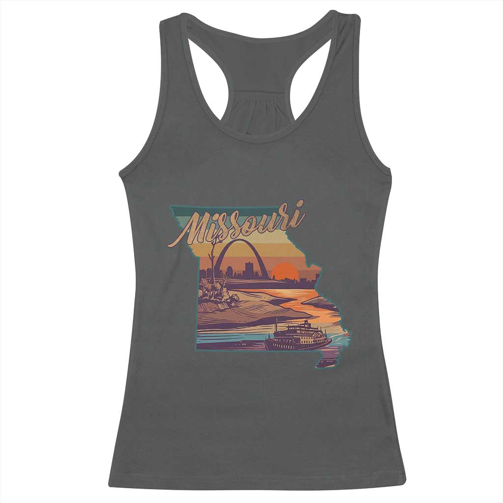 Retro Gateway Arch St Louis Missouri Map Outline Racerback Tank Top TS14 Dark Heather Print Your Wear