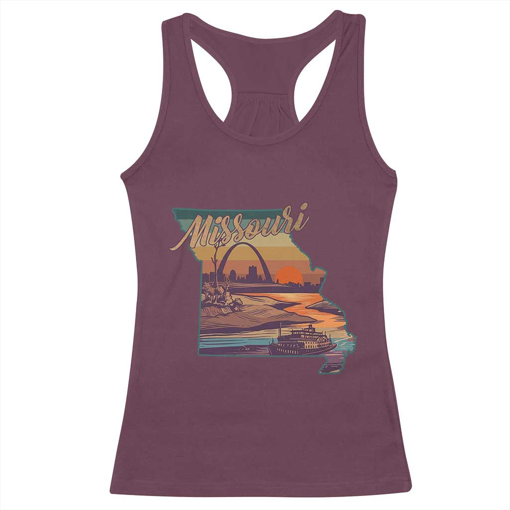 Retro Gateway Arch St Louis Missouri Map Outline Racerback Tank Top TS14 Maroon Print Your Wear