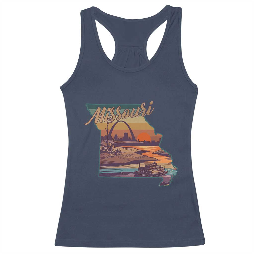 Retro Gateway Arch St Louis Missouri Map Outline Racerback Tank Top TS14 Navy Print Your Wear