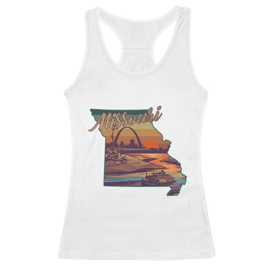 Retro Gateway Arch St Louis Missouri Map Outline Racerback Tank Top TS14 White Print Your Wear