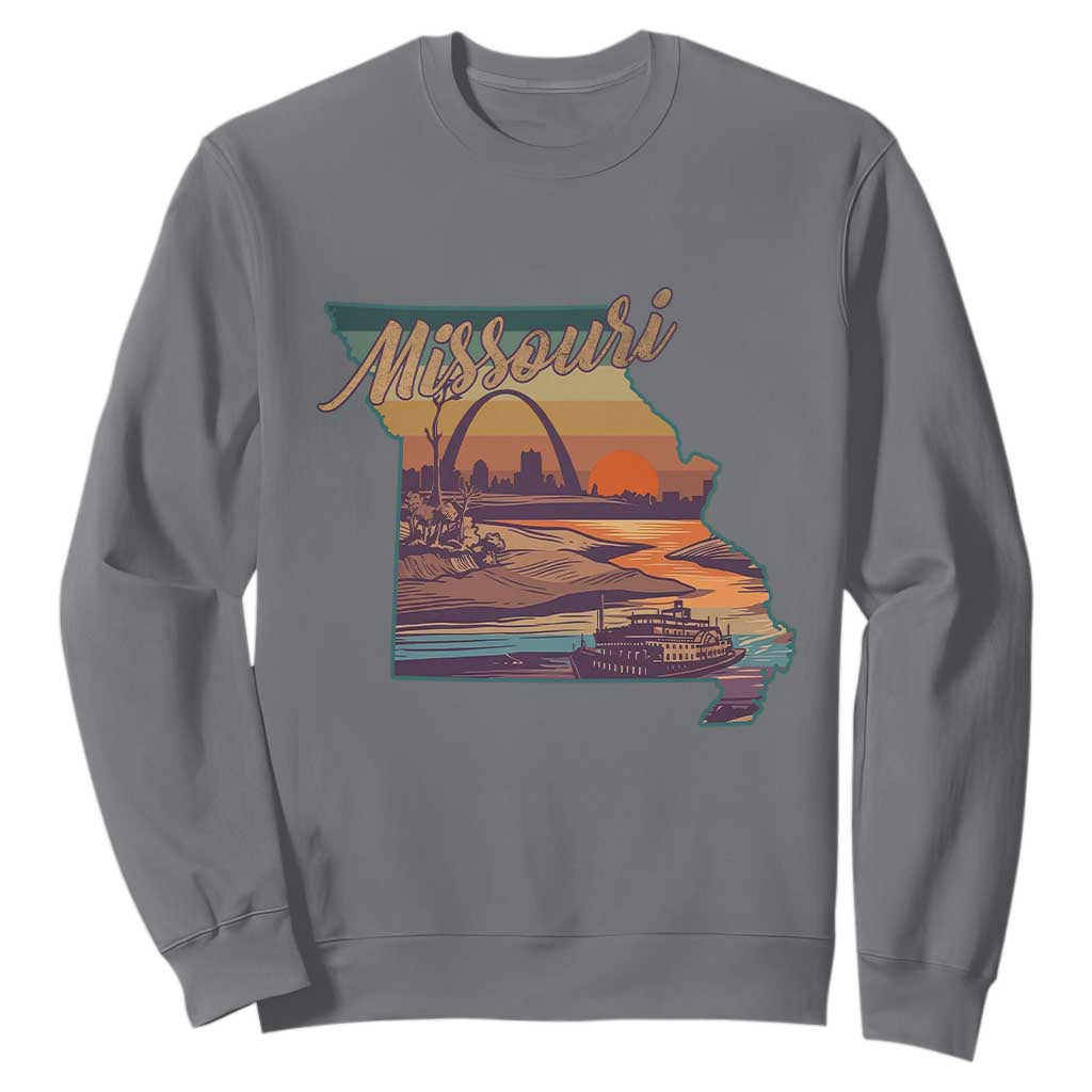 Retro Gateway Arch St Louis Missouri Map Outline Sweatshirt TS14 Charcoal Print Your Wear