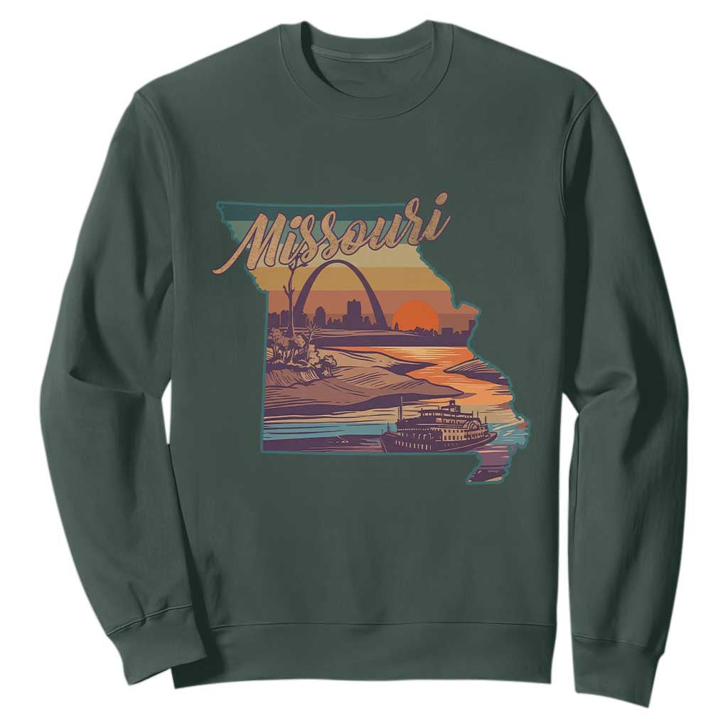 Retro Gateway Arch St Louis Missouri Map Outline Sweatshirt TS14 Dark Forest Green Print Your Wear