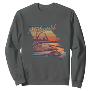 Retro Gateway Arch St Louis Missouri Map Outline Sweatshirt TS14 Dark Heather Print Your Wear