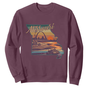 Retro Gateway Arch St Louis Missouri Map Outline Sweatshirt TS14 Maroon Print Your Wear