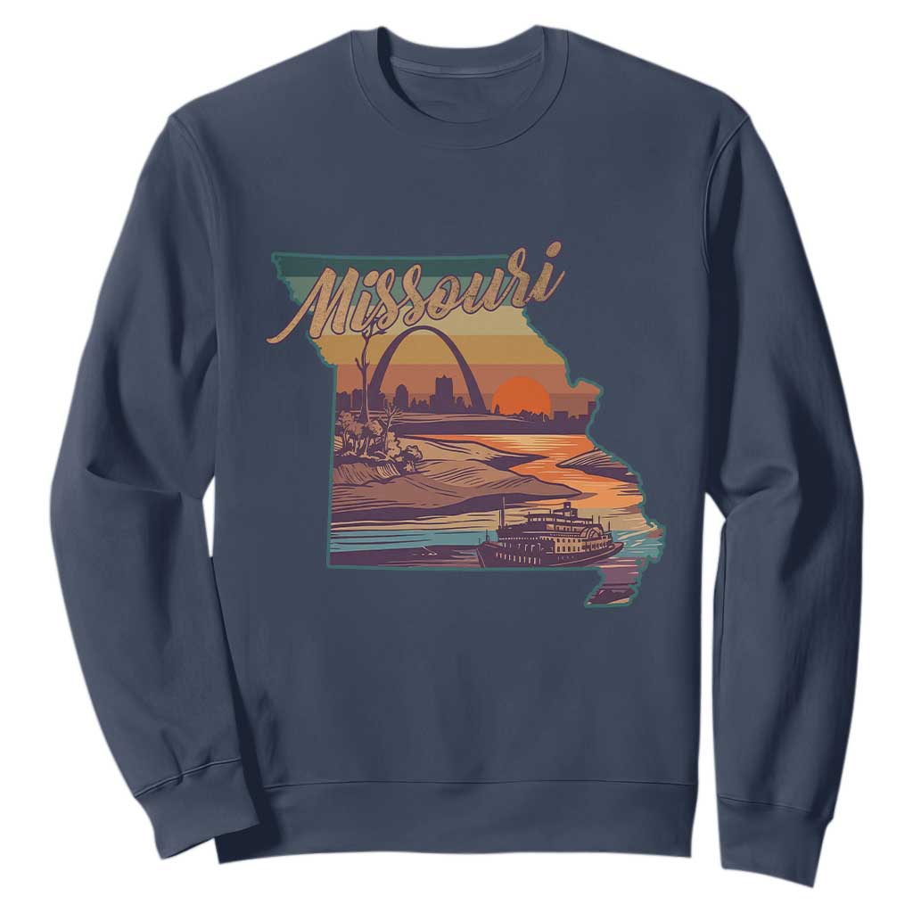 Retro Gateway Arch St Louis Missouri Map Outline Sweatshirt TS14 Navy Print Your Wear