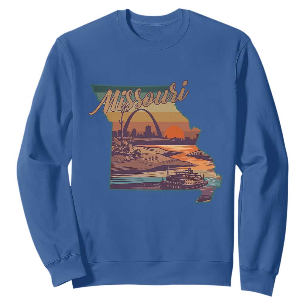 Retro Gateway Arch St Louis Missouri Map Outline Sweatshirt TS14 Royal Blue Print Your Wear