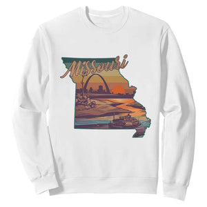 Retro Gateway Arch St Louis Missouri Map Outline Sweatshirt TS14 White Print Your Wear