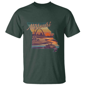 Retro Gateway Arch St Louis Missouri Map Outline T Shirt TS14 Dark Forest Green Print Your Wear