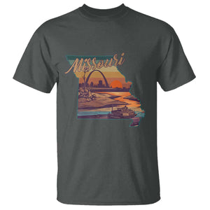 Retro Gateway Arch St Louis Missouri Map Outline T Shirt TS14 Dark Heather Print Your Wear