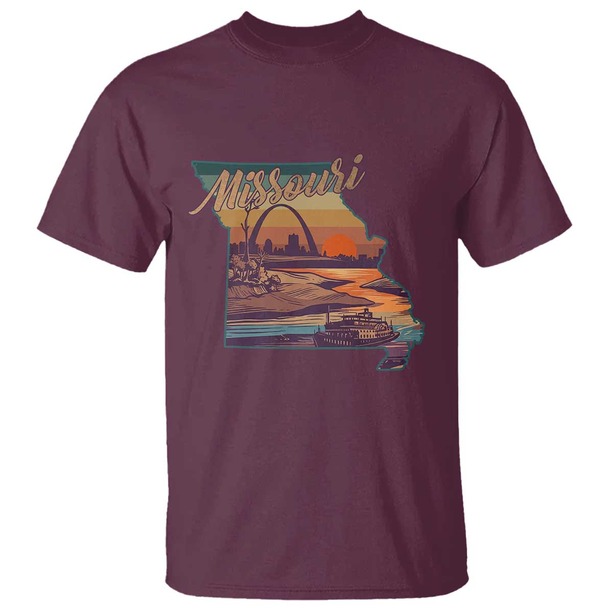 Retro Gateway Arch St Louis Missouri Map Outline T Shirt TS14 Maroon Print Your Wear