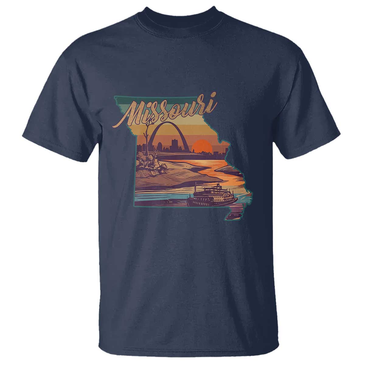 Retro Gateway Arch St Louis Missouri Map Outline T Shirt TS14 Navy Print Your Wear