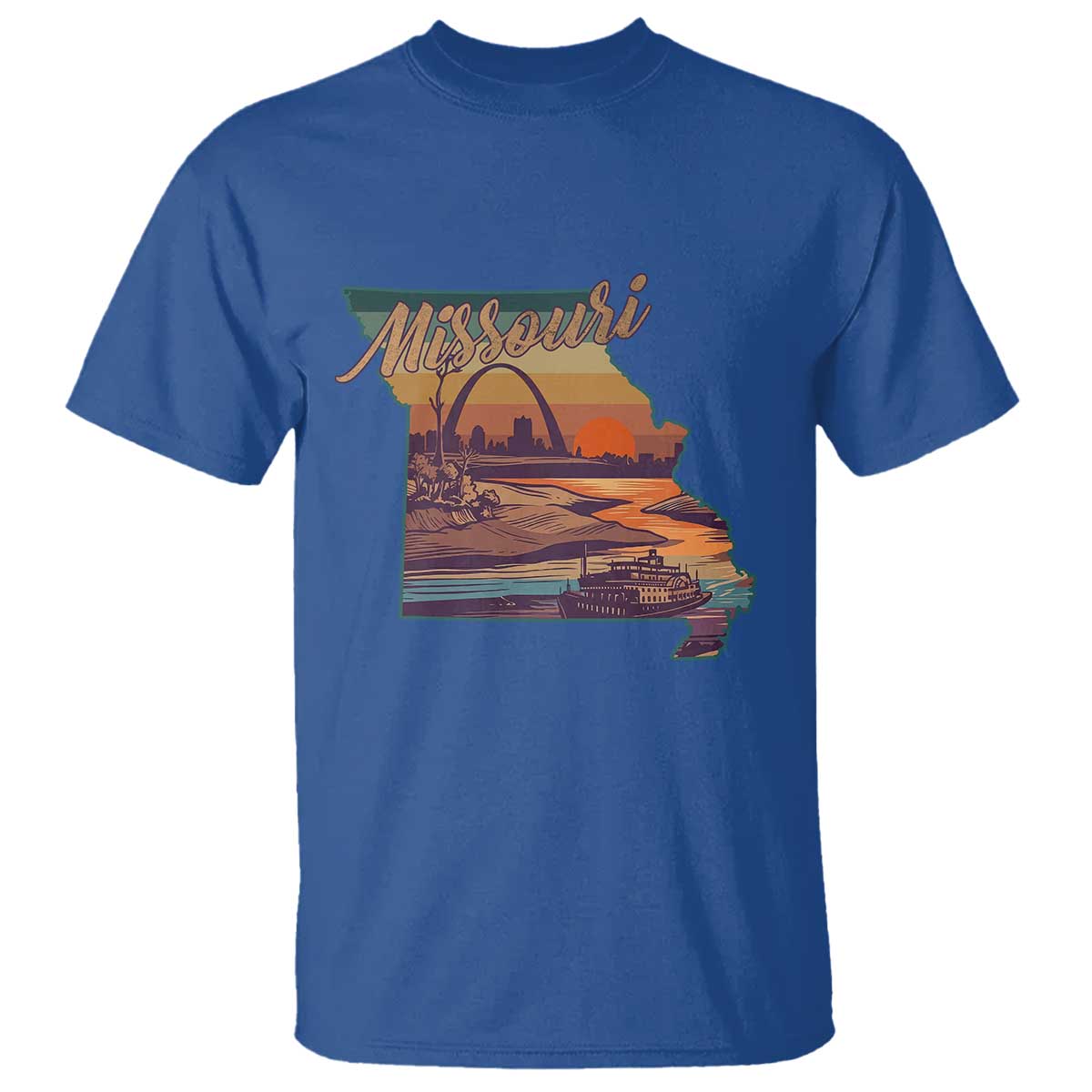 Retro Gateway Arch St Louis Missouri Map Outline T Shirt TS14 Royal Blue Print Your Wear