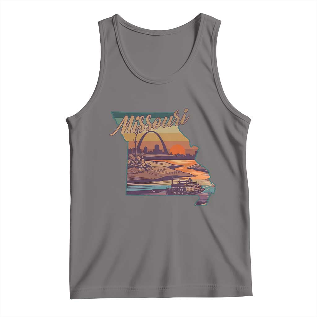 Retro Gateway Arch St Louis Missouri Map Outline Tank Top TS14 Deep Heather Print Your Wear