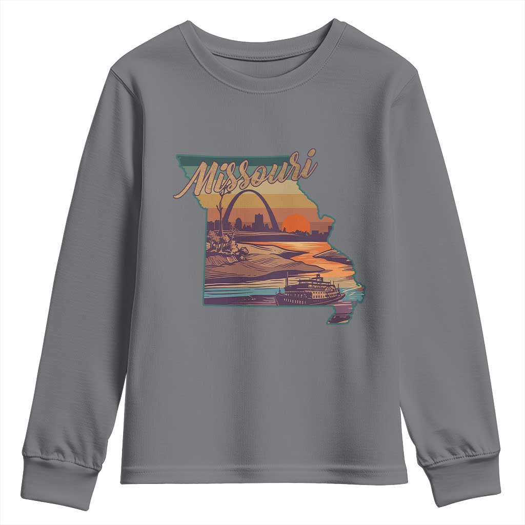 Retro Gateway Arch St Louis Missouri Map Outline Youth Sweatshirt TS14 Charcoal Print Your Wear