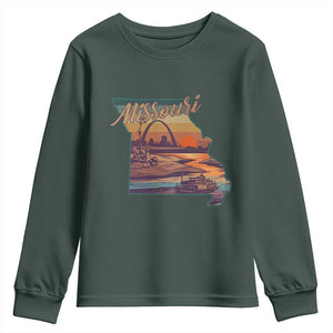 Retro Gateway Arch St Louis Missouri Map Outline Youth Sweatshirt TS14 Dark Forest Green Print Your Wear