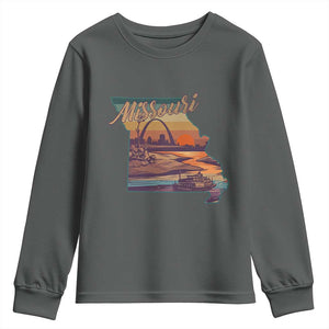 Retro Gateway Arch St Louis Missouri Map Outline Youth Sweatshirt TS14 Dark Heather Print Your Wear