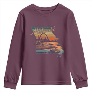 Retro Gateway Arch St Louis Missouri Map Outline Youth Sweatshirt TS14 Maroon Print Your Wear