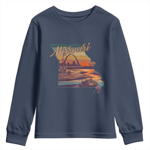Retro Gateway Arch St Louis Missouri Map Outline Youth Sweatshirt TS14 Navy Print Your Wear