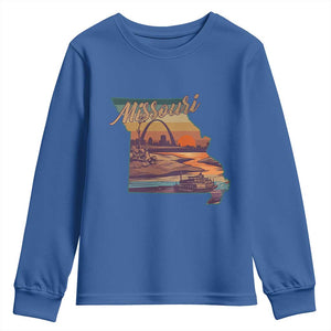 Retro Gateway Arch St Louis Missouri Map Outline Youth Sweatshirt TS14 Royal Blue Print Your Wear