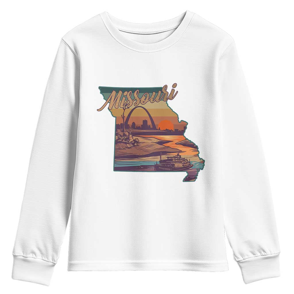 Retro Gateway Arch St Louis Missouri Map Outline Youth Sweatshirt TS14 White Print Your Wear