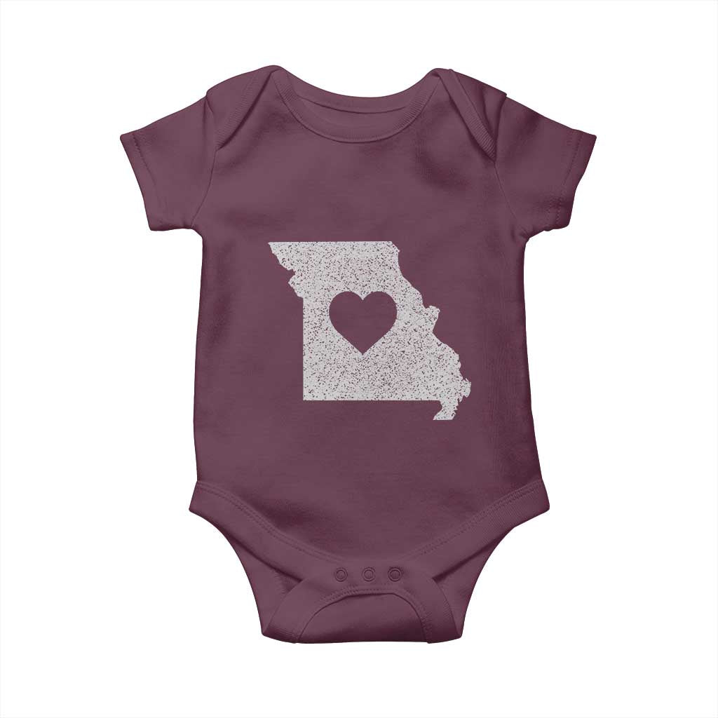 Missouri Home Distressed Missouri State Map with Heart Baby Onesie TS14 Maroon Print Your Wear