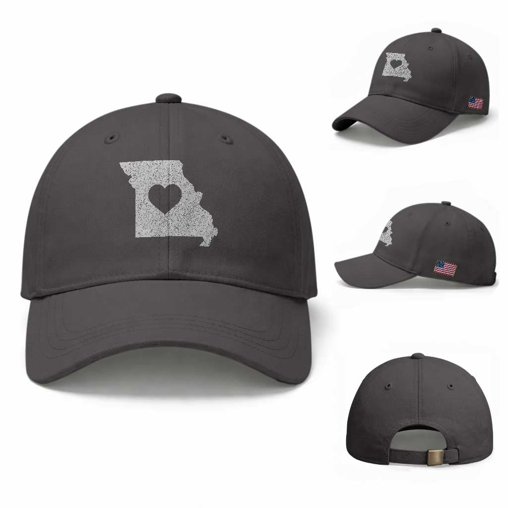 Missouri Home Distressed Missouri State Map with Heart Baseball Cap TS14 Baseball Cap Universal Fit Dark Gray Print Your Wear