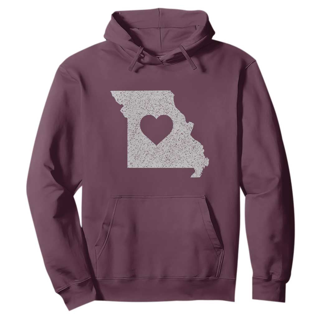 Missouri Home Distressed Missouri State Map with Heart Hoodie TS14 Maroon Print Your Wear