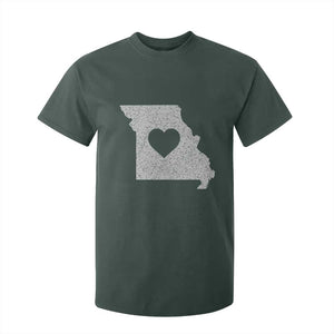 Missouri Home Distressed Missouri State Map with Heart T Shirt For Kid TS14 Dark Forest Green Print Your Wear