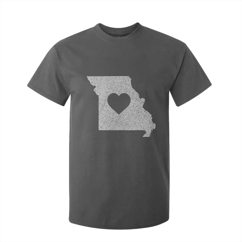Missouri Home Distressed Missouri State Map with Heart T Shirt For Kid TS14 Dark Heather Print Your Wear