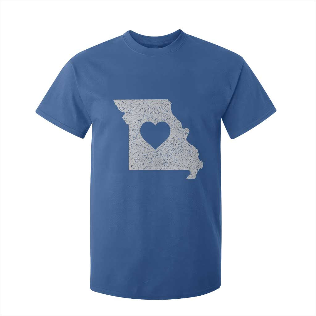 Missouri Home Distressed Missouri State Map with Heart T Shirt For Kid TS14 Royal Blue Print Your Wear