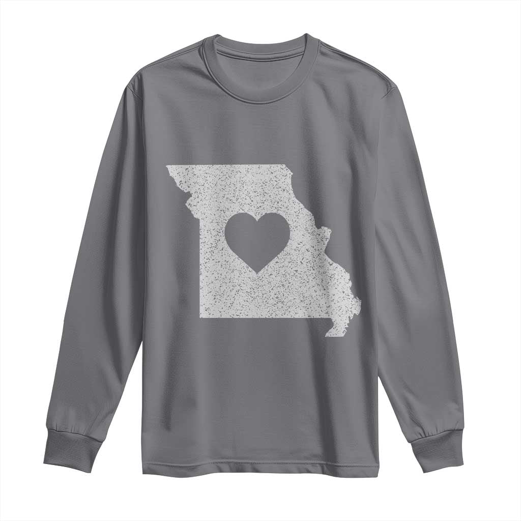 Missouri Home Distressed Missouri State Map with Heart Long Sleeve Shirt TS14 Charcoal Print Your Wear