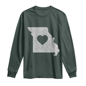 Missouri Home Distressed Missouri State Map with Heart Long Sleeve Shirt TS14 Dark Forest Green Print Your Wear