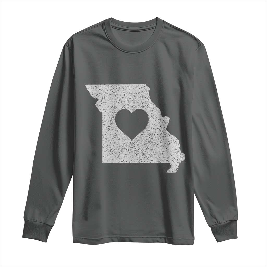 Missouri Home Distressed Missouri State Map with Heart Long Sleeve Shirt TS14 Dark Heather Print Your Wear